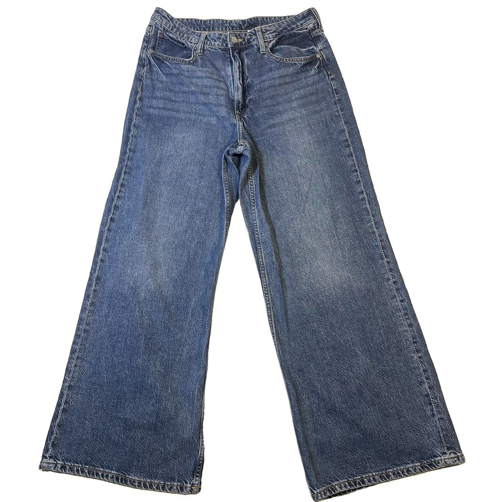 H&M Dividedโ Women's Wide-Leg Blue Denim Jeans Relaxed Fit High Rise 5-Pocket